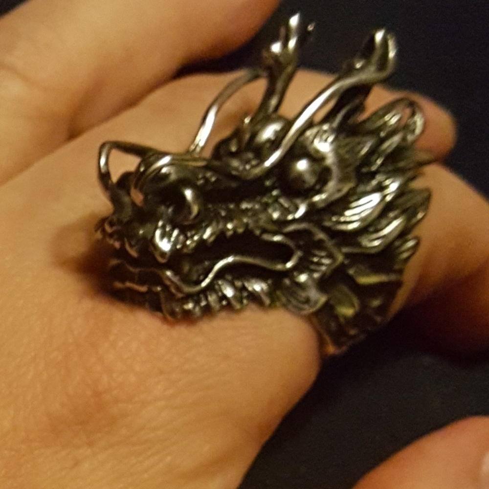 Amazing Handmade 3D-Sculptured Detailed Lg Dragon Tibeten Silver 2+"  Ring
